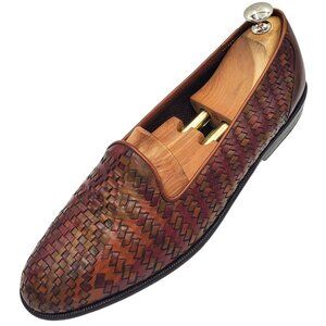 Vintage Bragano Cole Haan Men's 11 Brown Leather Woven Loafer Dress Shoes Italy